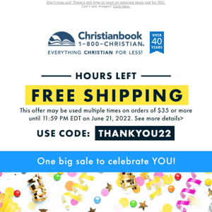 Hours Left: Free Shipping + Customer Appreciation Week