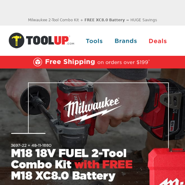 Save $199 - Milwaukee 2-Tool Combo Kit + Battery