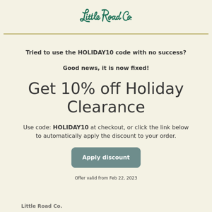 Holiday clearance code not working?