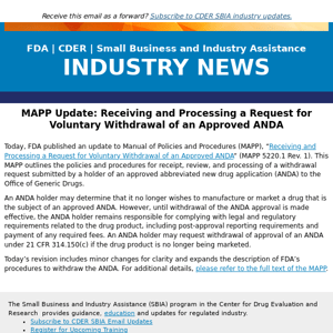 MAPP Update: Receiving and Processing a Request for Voluntary Withdrawal of an Approved ANDA