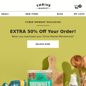 Cyber Monday exclusive: EXTRA 50% off healthy groceries