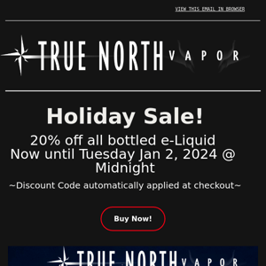 Happy Holidays from TNV | 20% off Bottled e-Liquid