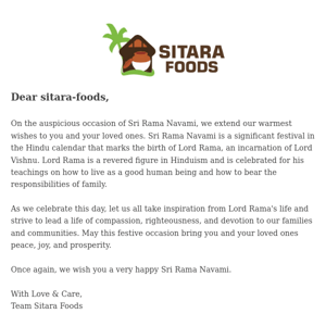 Happy Sri Rama Navami, Dear Sitara Foods !