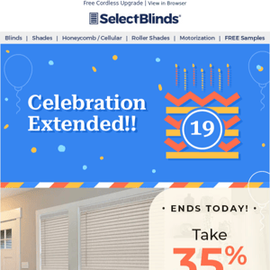 Don't Miss 35% Off + Free Cordless Upgrade on Fabric Blinds!