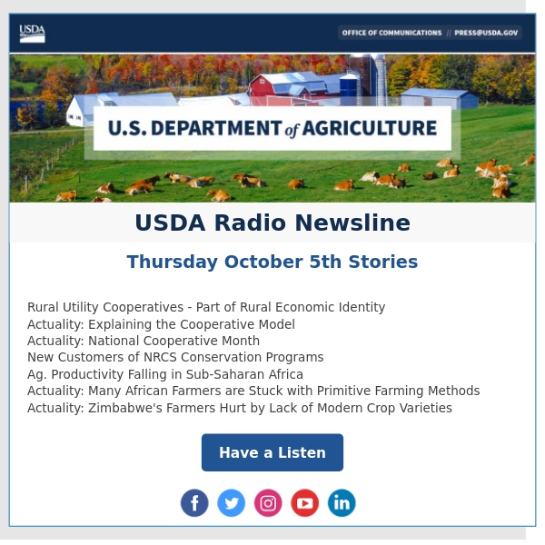 USDA Radio Newsline: Rural Economy & African Ag. Productivity