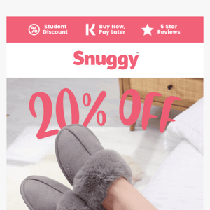 20% OFF our super soft slippers! 💗 Open to reveal your exclusive code.