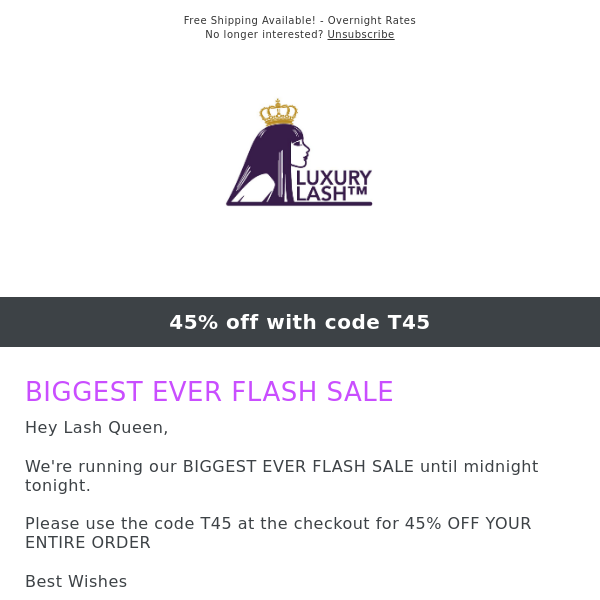 BIGGEST EVER Flash Sale - 45% OFF with the code T45