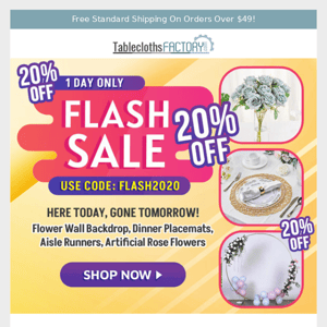 🔥 20% Flash Savings Here Today, Gone Tomorrow!