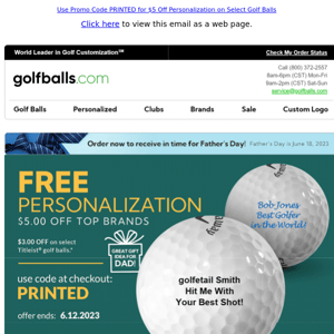 Free Personalization on Golf Balls from Top Brands + $3 Off Titleist Personalized Balls