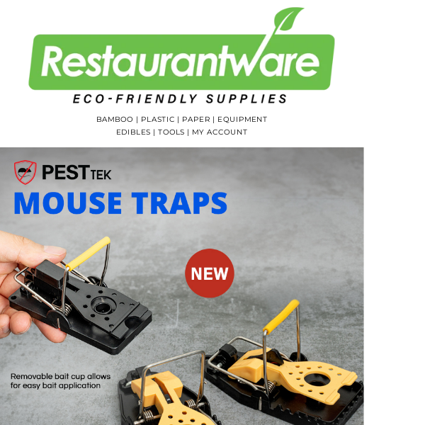 Pest Tek Black Plastic Mouse Trap - Interlocking Teeth, Bait Cap