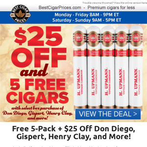 ⭐ Free 5-Pack + $25 Off Don Diego, Gispert, Henry Clay, and More ⭐