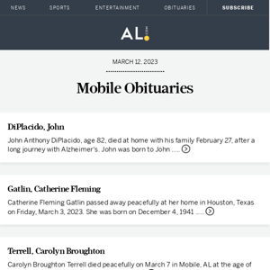 Mobile obituaries for March 12, 2023
