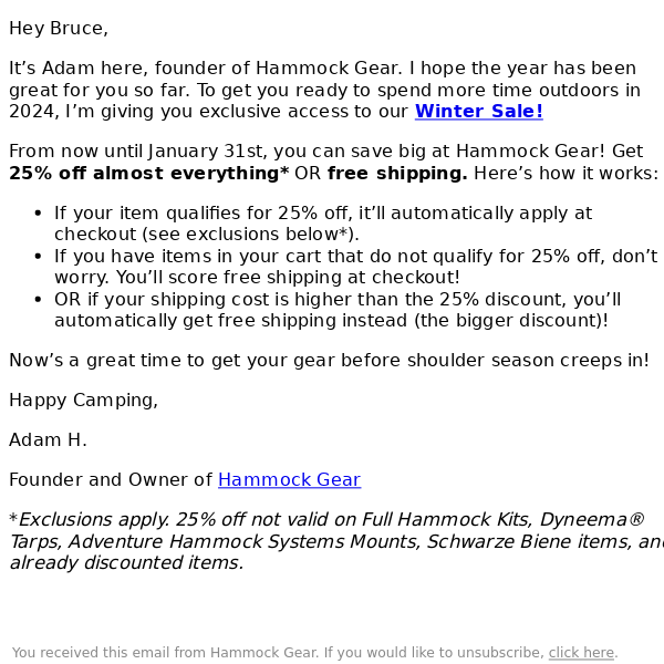 Re: Our winter sale