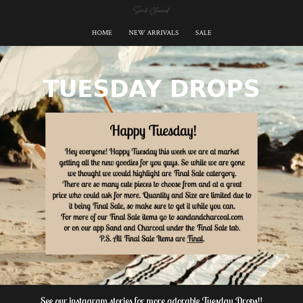 TUESDAY DROPS <3 Sand + Charcoal