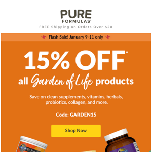 💥 Flash sale alert! 15% off all Garden of Life products