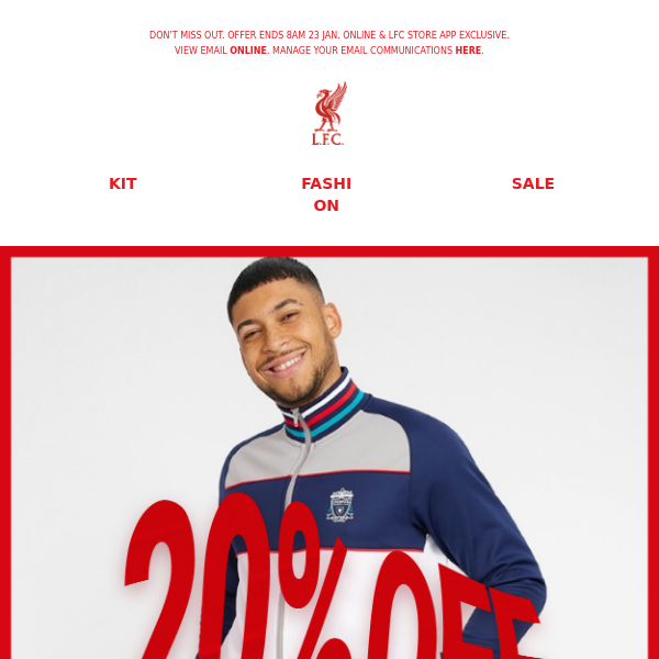 Reds, get 20% off all LFC Label Apparel this weekend