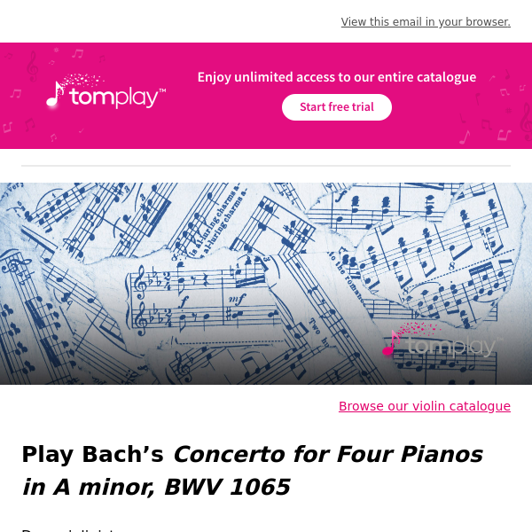 🎻 New sheet music: Play Bach’s Concerto for Four Pianos in A minor