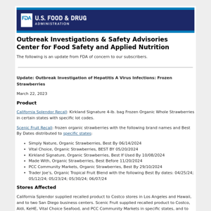 Update: Outbreak Investigation of Hepatitis A Virus Infections: Frozen Strawberries