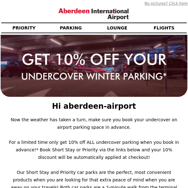 Get 10% off your undercover winter parking Aberdeen Airport 🚘