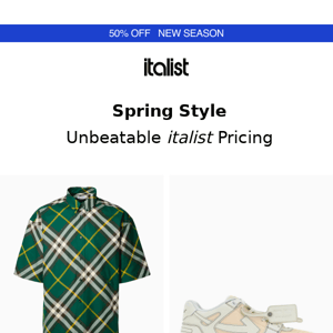 Spring Style 50% SALE—$338 off Burberry check shirt + Off-White sneakers
