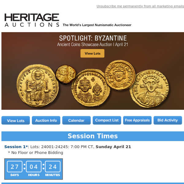 Bid Now: April 21 Spotlight: Byzantine Ancient Coins Showcase Auction