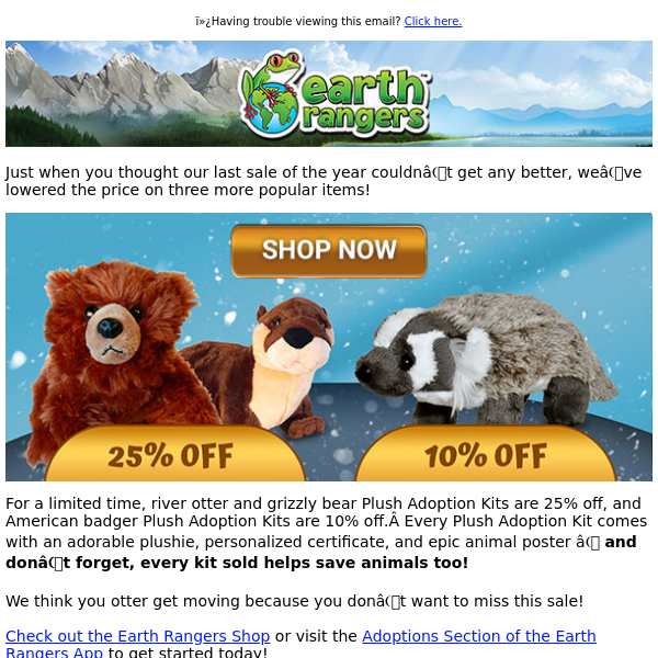 Even more Plush Adoption Kits on sale - Earth Rangers