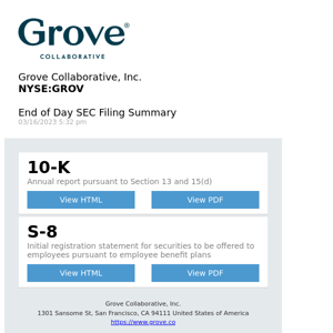 Daily SEC Filing Alert for Grove Collaborative, Inc. (GROV)