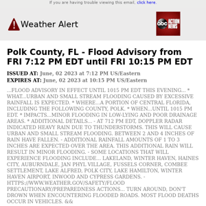 Polk County, FL - Flood Advisory from FRI 7:12 PM EDT until FRI 10:15 PM EDT