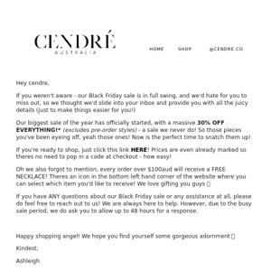 RE: Cendré's 30% OFF SITE WIDE Black Friday Sale