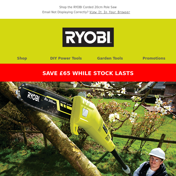SAVE £65 on our Corded 750W 2.7m Pole Saw  💥 Hurry, limited stock offer!  🏃