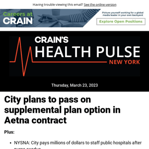 Health Pulse: City plans to pass on supplemental plan option in Aetna contract