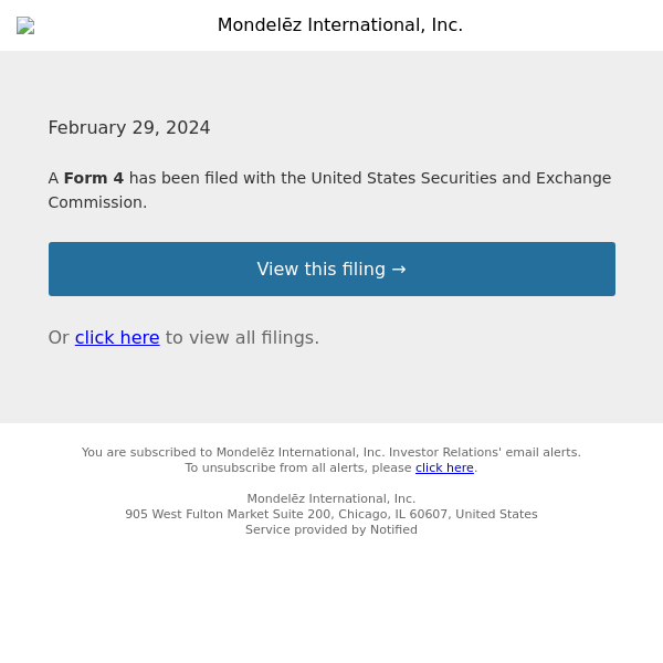 New Form 4 for Mondelēz International, Inc.