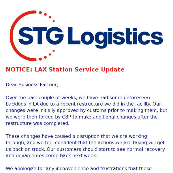 NOTICE: LAX Station Service Update