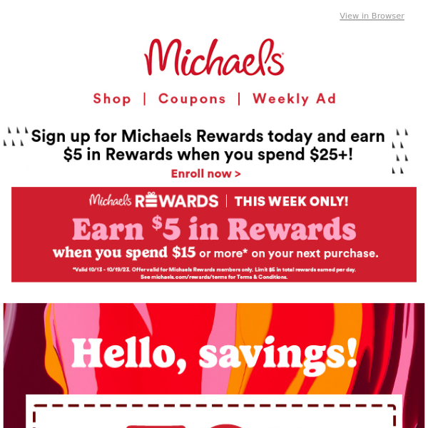 60% Off, Michaels Coupon