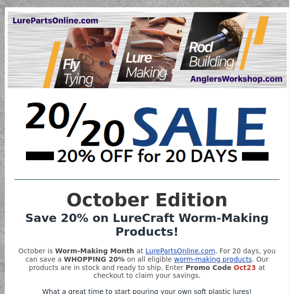 All LureCraft Soft Plastic Worm-Making products on Sale - Lure Parts Online