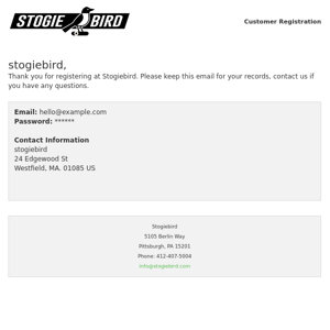 Stogiebird: Customer Registration