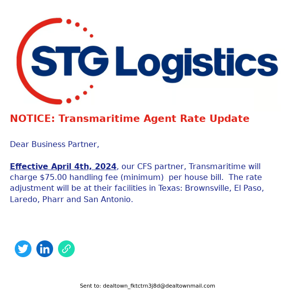 NOTICE: Transmaritime Agent Rate Update