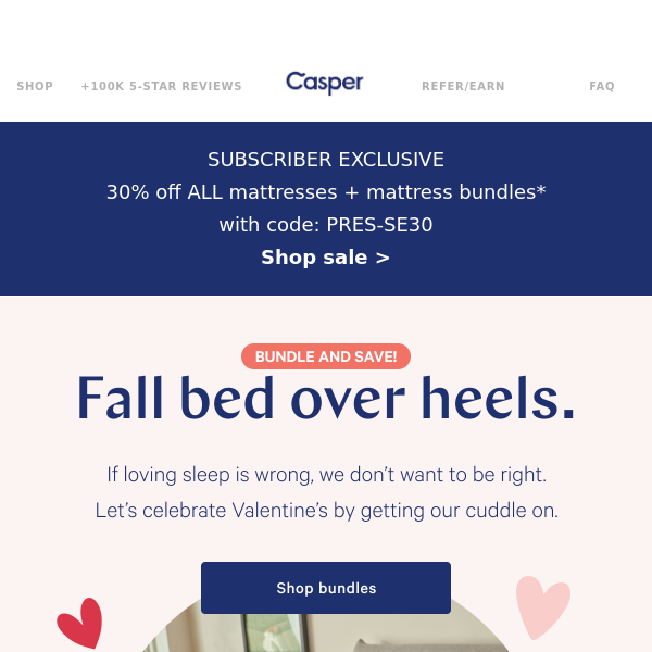 "Love is in the air... Get 30% off all mattress bundles