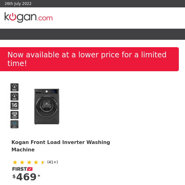 PRICE DROP: Kogan 8kg Series 9 Front Load Inverter Washing Ma… & More