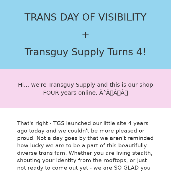 Transguy Supply Turns 4 Years Old Today!