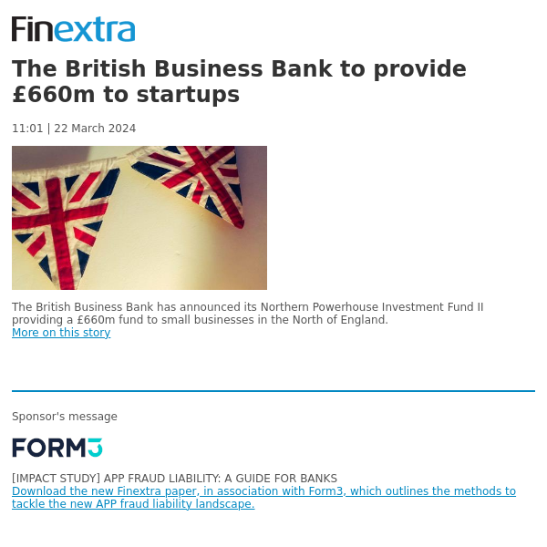 Finextra News Flash: The British Business Bank to provide £660m to startups