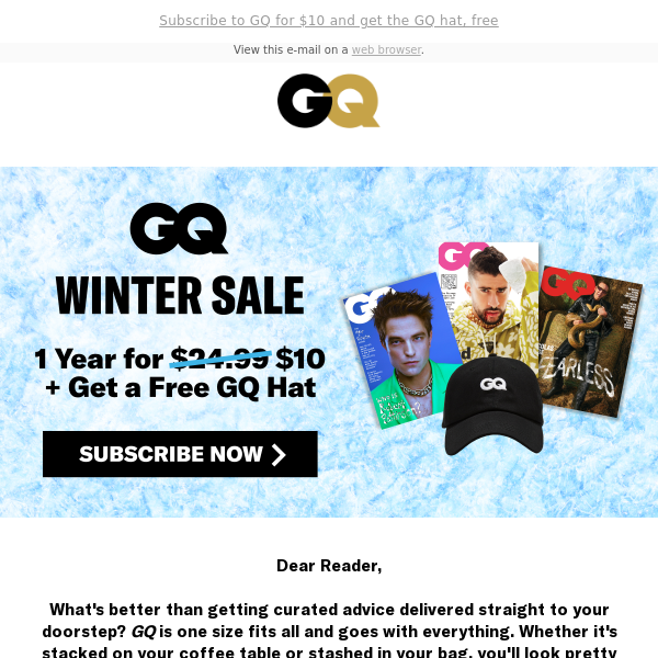 You're invited to subscribe to GQ Magazine for only $10