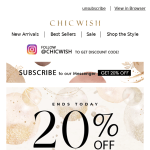 Dive Into Summer with a Sizzling 20% off Storewide Fashion! Exclusively for our subscribers.🎉