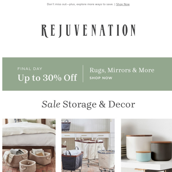 Ends today! Up to 30% off rugs, mirrors & more