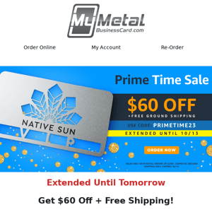EXTENDED: Prime Time Sale -Get $60 OFF + Free Shipping