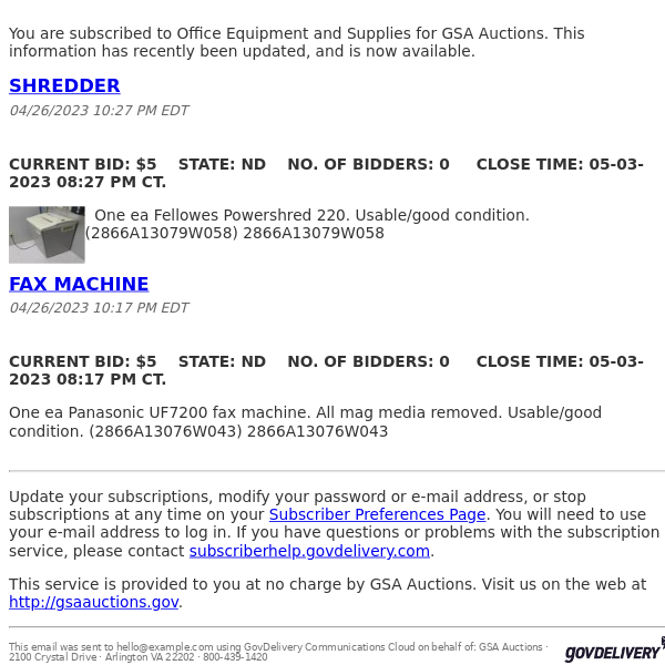 GSA Auctions Office Equipment and Supplies Update