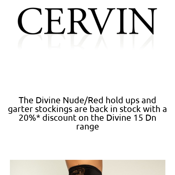 CERVIN weekend offers and 20% discount on DIVINE 15 hold ups and garter stockings