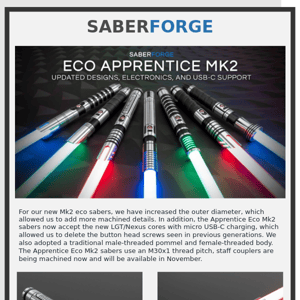 Eco Apprentice Mk2 Sabers + Restock Update