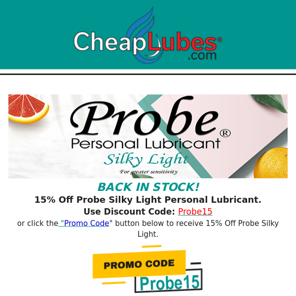 CheapLubes.com VIP Sale: 15% Off Probe Silky Light Lubricant Expires Wednesday, April 13th. (B)