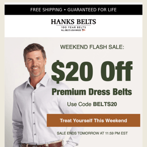 Weekend Flash Sale: $20 off dress belts